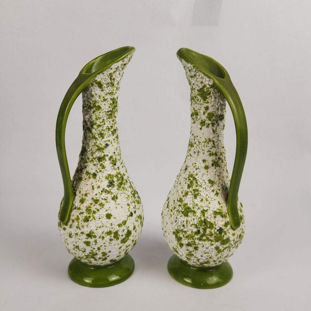 Vintage Green and White Decorative Holland Mold Bud Vases Mid Century Modern